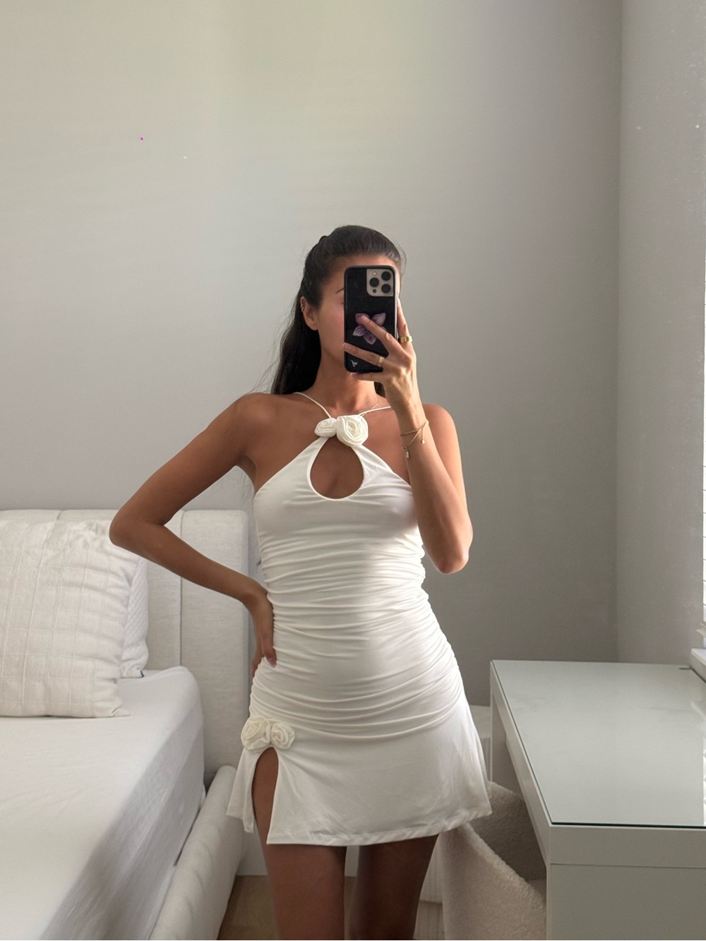 Meshki white halter mini dress